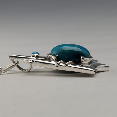 Vintage sterling silver turquoise pendant and sterling silver necklace